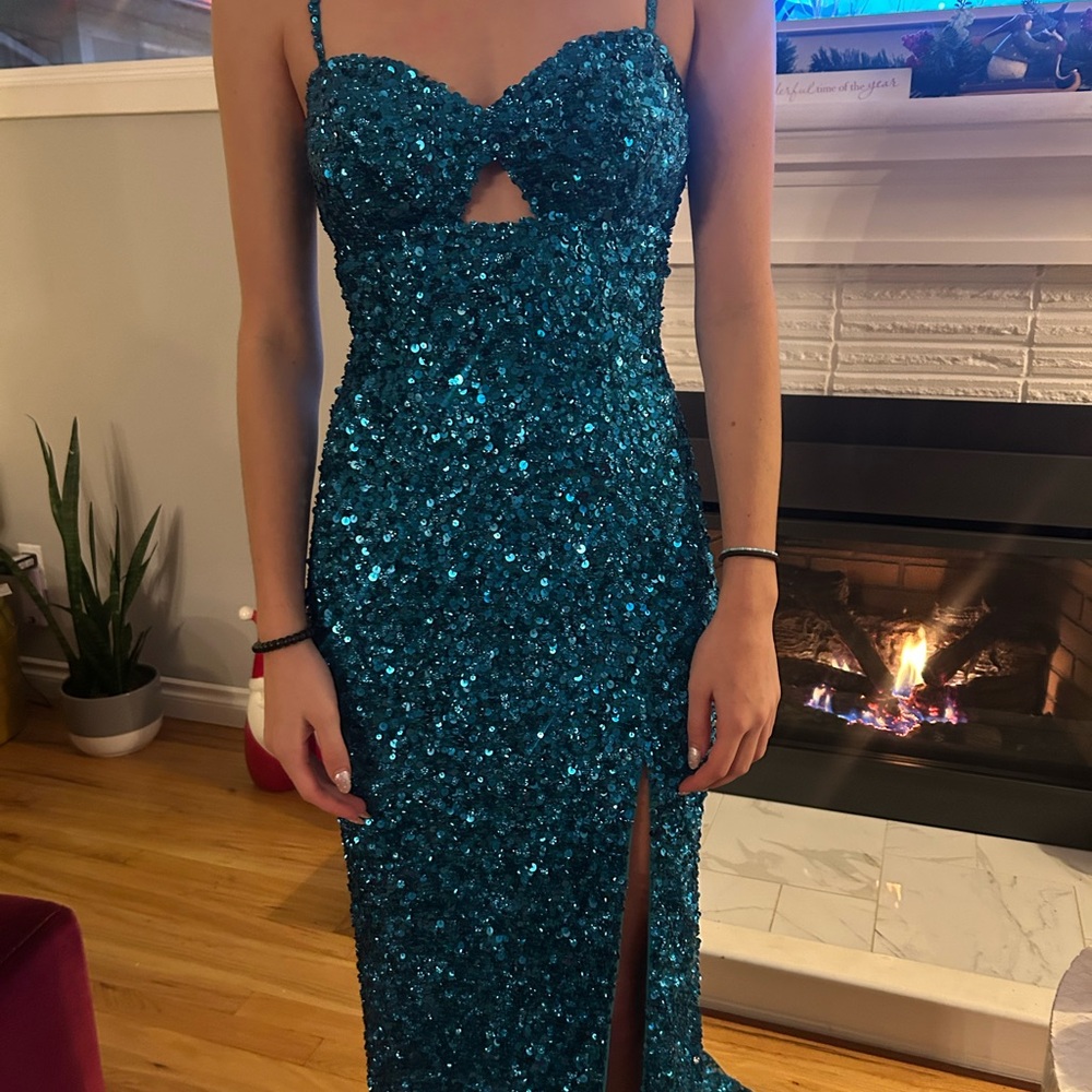 Sherri Hill Teal Sequin Dress
